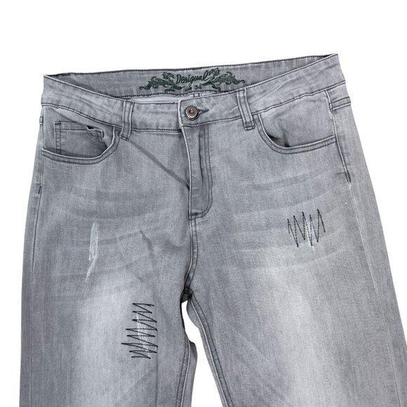Desigual Women's Skinny Exotic Jeans Gray Denim Sequin Embroidered Size 34 - Picture 2 of 6